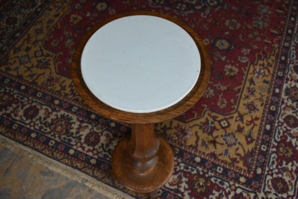 Vintage Antique Oak Pedestal with Milk Glass Top