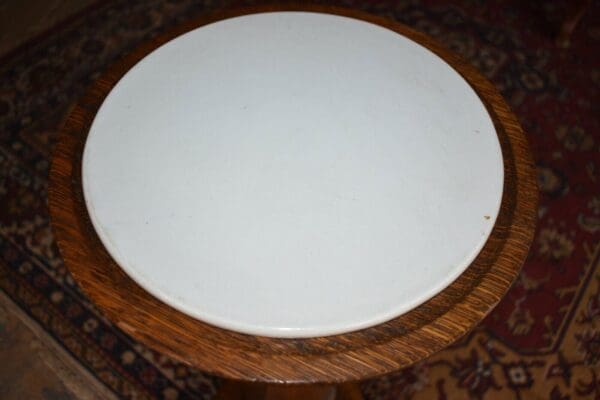 Vintage Antique Oak Pedestal with Milk Glass Top