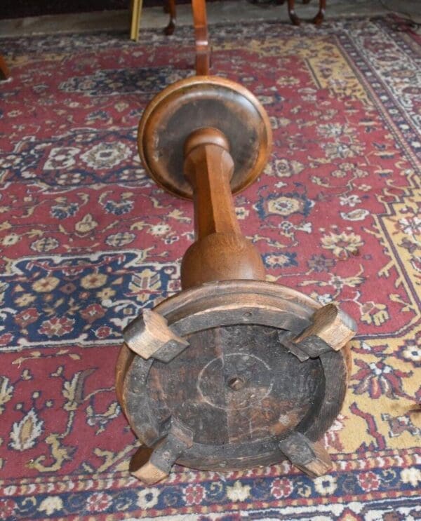 Vintage Antique Oak Pedestal with Milk Glass Top