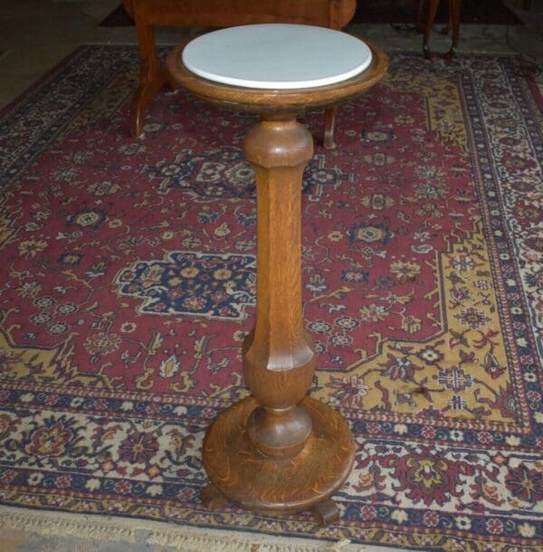 Vintage Antique Oak Pedestal with Milk Glass Top