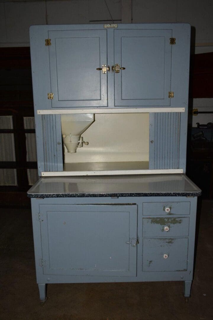 Antique Kitchen Hoosier Cabinet, Primitive Cupboard Blue/Gray