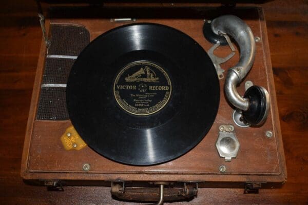 Antique Hand Crank Suitcase Portable Record Player by Birch Model 600