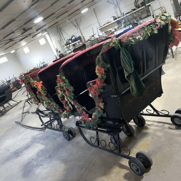 Large Parade Ready 3 Seat Sleigh On Wheels With Shafts