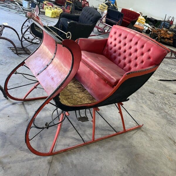 Antique Red & Black Portland Cutter Sleigh With Shafts