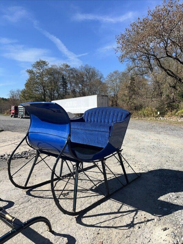 Antique Blue Restored Portland Cutter Sleigh With Shafts