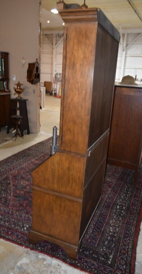 Vintage Baker Furniture Burled Walnut Drop Front Secretary Desk, Bookcase