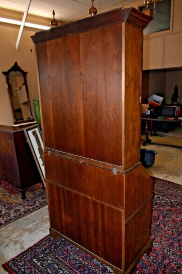 Vintage Baker Furniture Burled Walnut Drop Front Secretary Desk, Bookcase