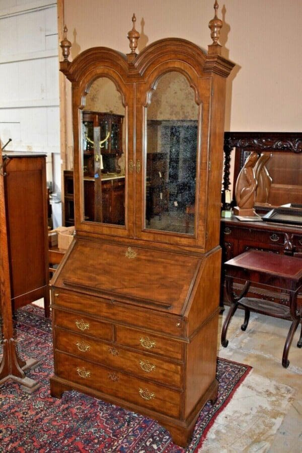 Vintage Baker Furniture Burled Walnut Drop Front Secretary Desk, Bookcase