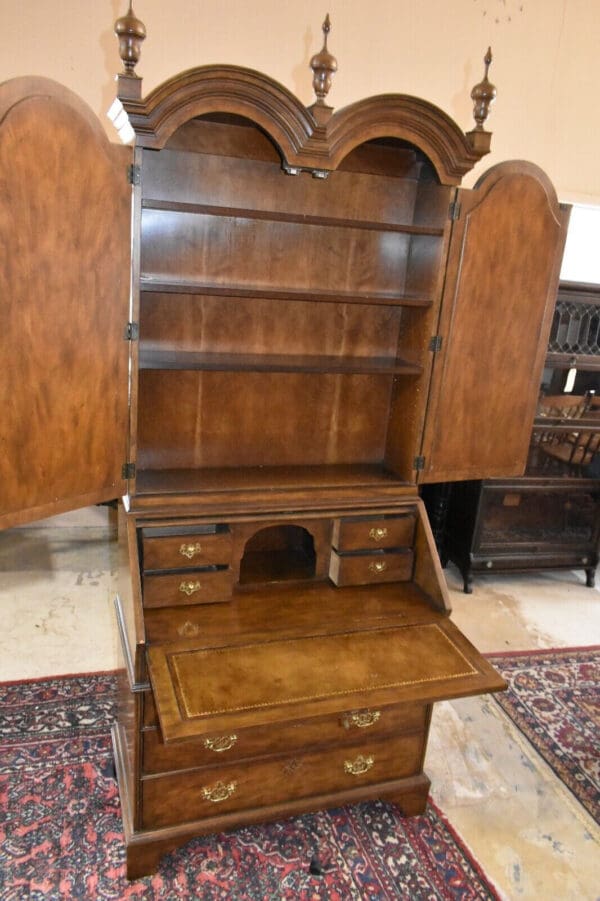 Vintage Baker Furniture Burled Walnut Drop Front Secretary Desk, Bookcase