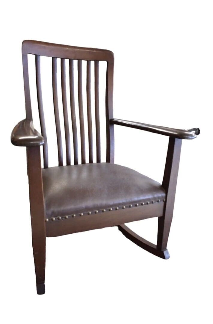 Antique Mahogany Leather Upholstered Rocking Chair, Rocker