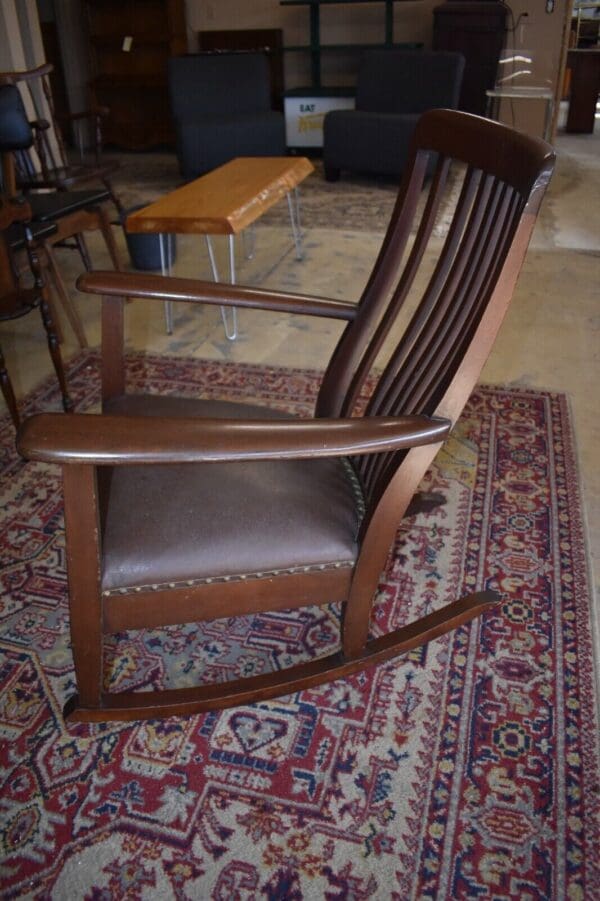 Antique Mahogany Leather Upholstered Rocking Chair, Rocker