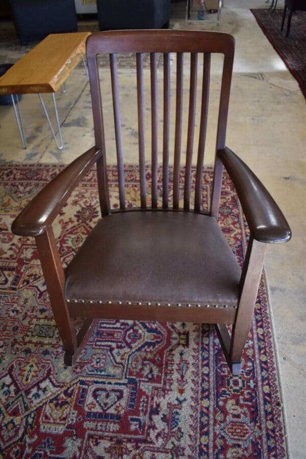 Antique Mahogany Leather Upholstered Rocking Chair, Rocker