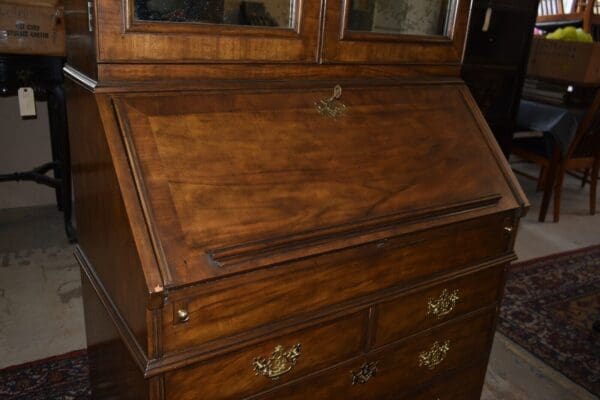 Vintage Baker Furniture Burled Walnut Drop Front Secretary Desk, Bookcase