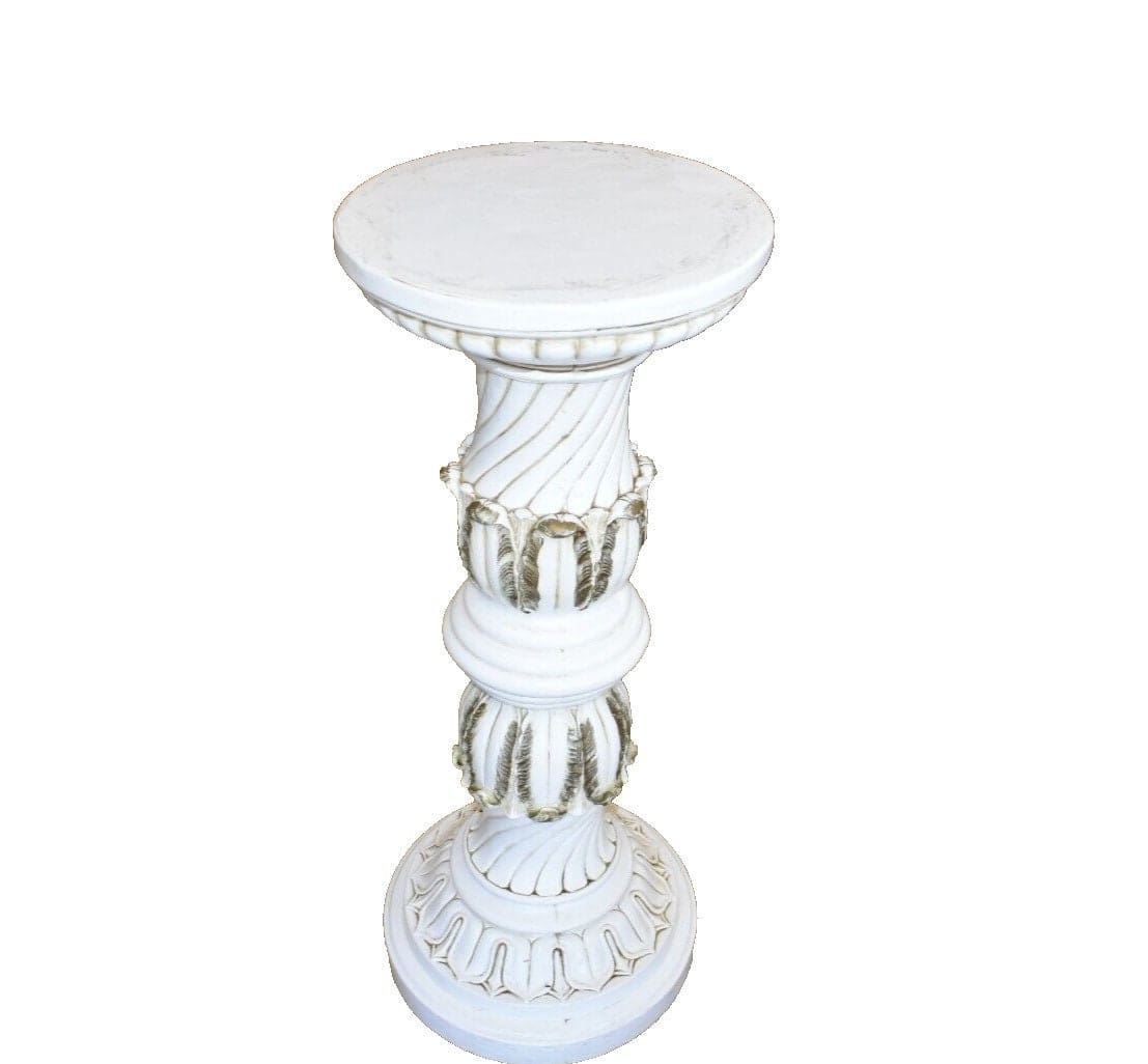 Vintage White Pedestal Plant Stand, Faux Marble