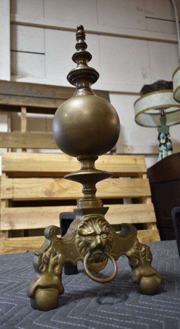 Antique Brass Fireplace Andirons, a Pair