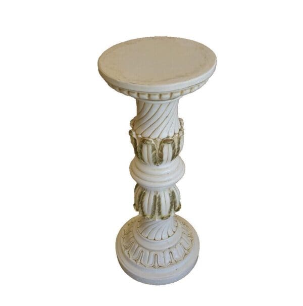 Vintage White Pedestal Plant Stand, Faux Marble