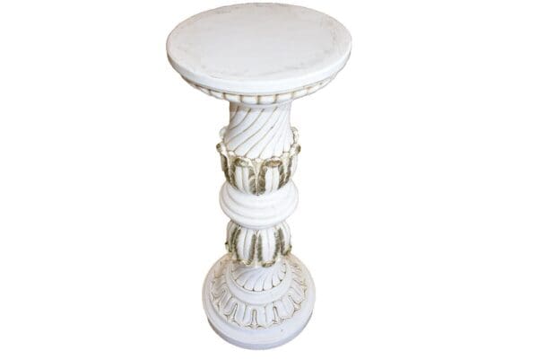 Vintage White Pedestal Plant Stand, Faux Marble