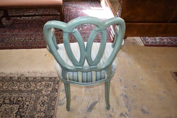 Vintage Mid Century Blue Velvet Striped Dining Antique Armchair