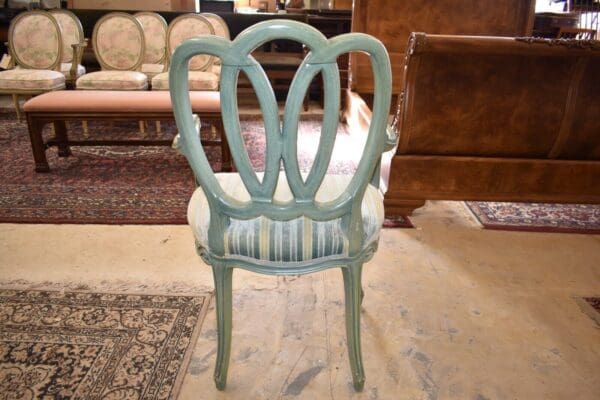 Vintage Mid Century Blue Velvet Striped Dining Antique Armchair