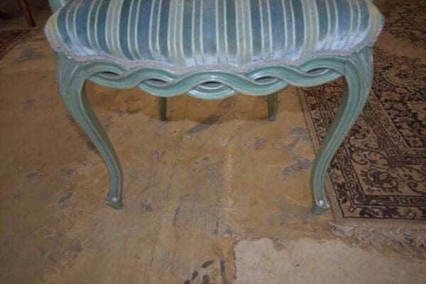 Vintage Mid Century Blue Velvet Striped Dining Antique Armchair