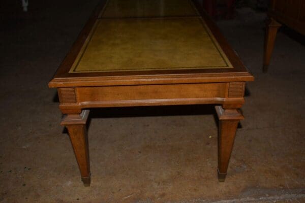 Vintage Leather Top Coffee and End Table Set, Wood & Brass