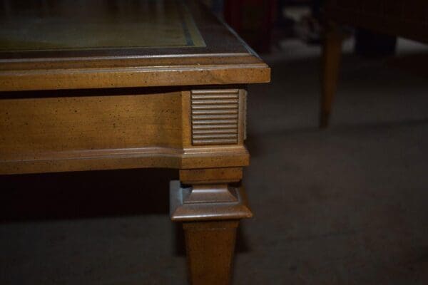 Vintage Leather Top Coffee and End Table Set, Wood & Brass