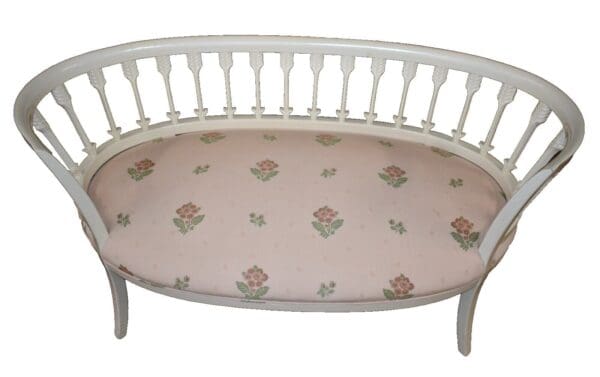 Vintage Oval White Painted Arrow Back Settle, Bench