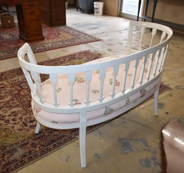 Vintage Oval White Painted Arrow Back Settle, Bench