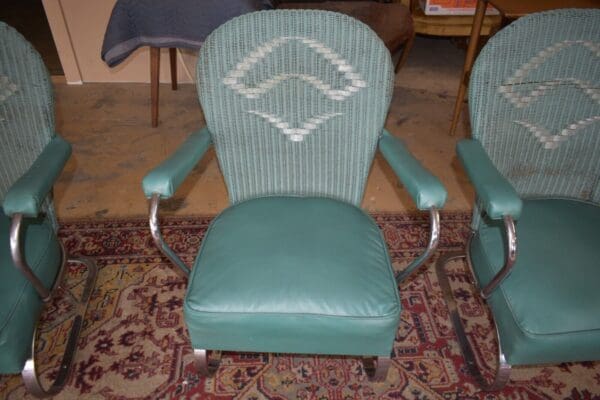 Kem Weber for Lloyd, Machine Age Chrome & Wicker Springer Lounge Chairs