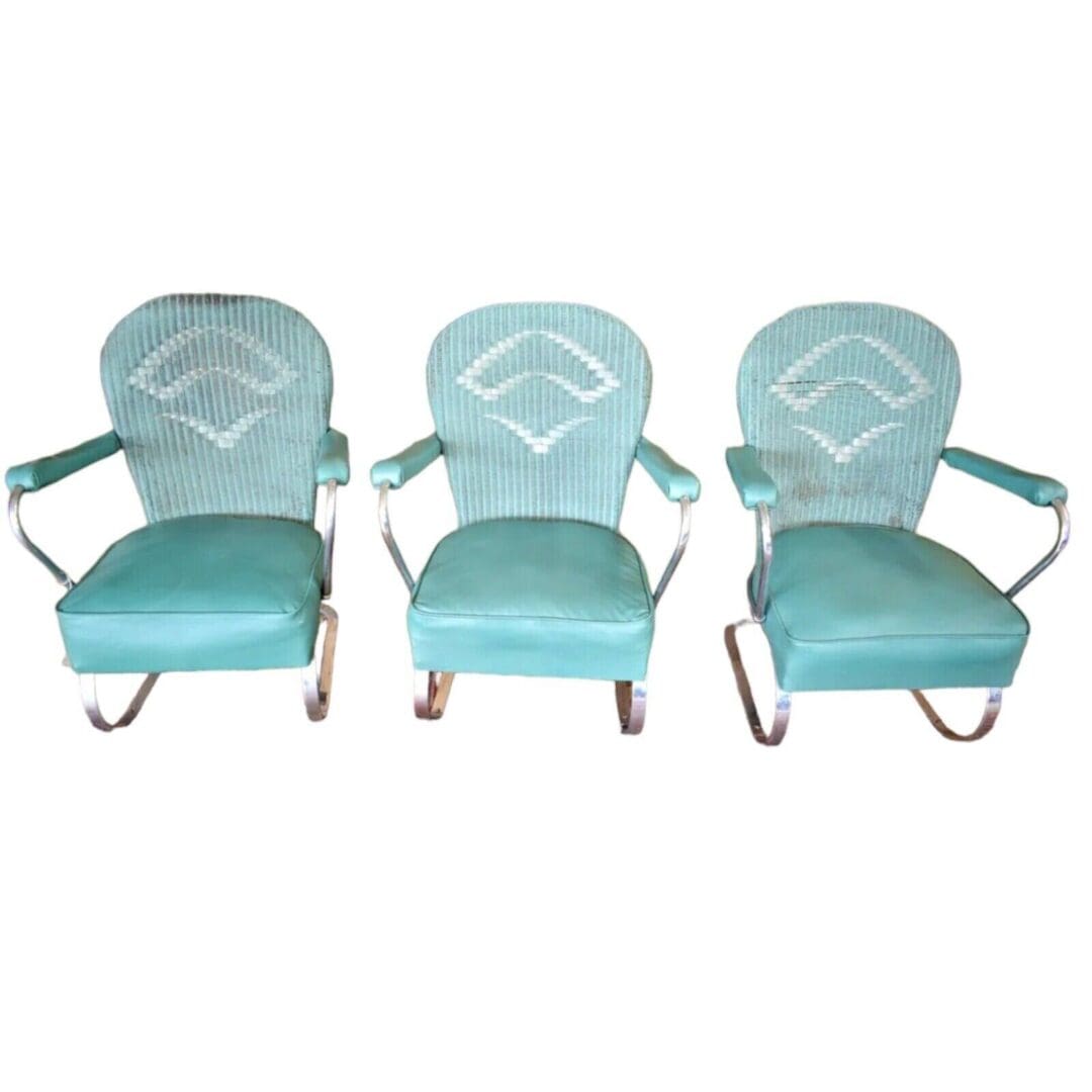 Kem Weber for Lloyd, Machine Age Chrome & Wicker Springer Lounge Chairs