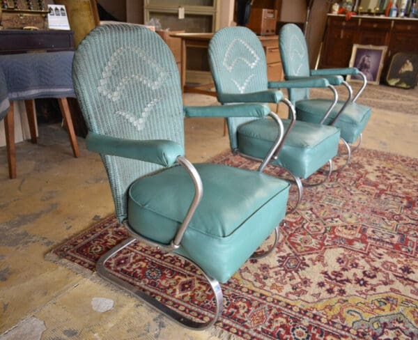 Kem Weber for Lloyd, Machine Age Chrome & Wicker Springer Lounge Chairs