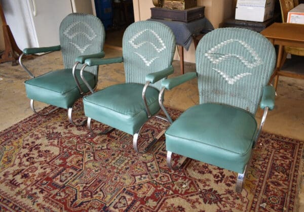 Kem Weber for Lloyd, Machine Age Chrome & Wicker Springer Lounge Chairs