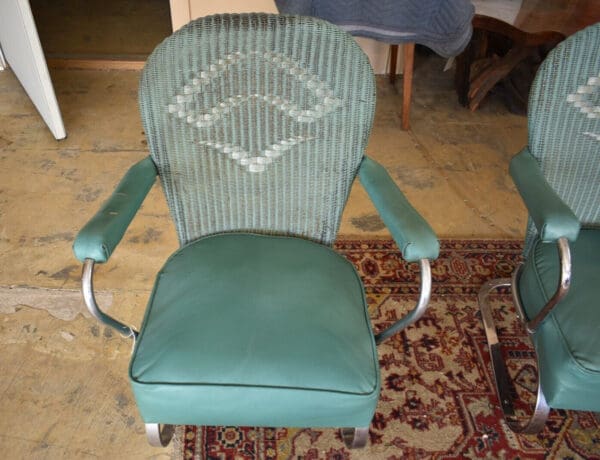 Kem Weber for Lloyd, Machine Age Chrome & Wicker Springer Lounge Chairs