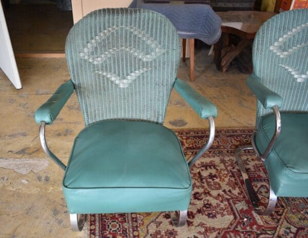 Kem Weber for Lloyd, Machine Age Chrome & Wicker Springer Lounge Chairs