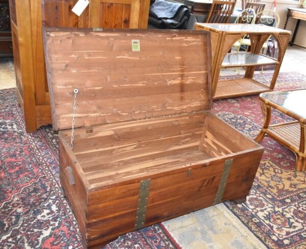 Antique Solid Red Cedar Vintage Chest with Metal Straps, by E.T. Burrowes Co.