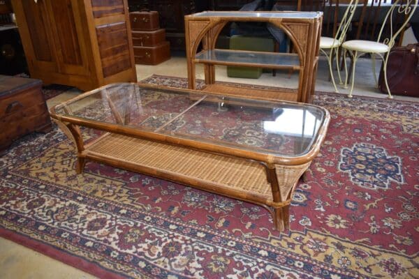 Bamboo Wicker Parlor Set, 4 Pieces, Coffee Table Side Tables