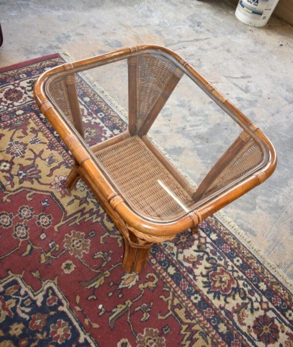 Bamboo Wicker Parlor Set, 4 Pieces, Coffee Table Side Tables