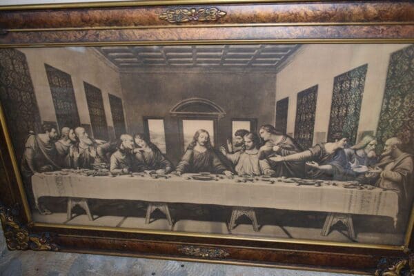 Vintage Black & White Last Supper Print in Art Deco Frame, Lithograph