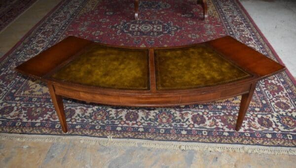 Mid-Century Vintage Leather Top Mahogany Drop Sides Coffee Table