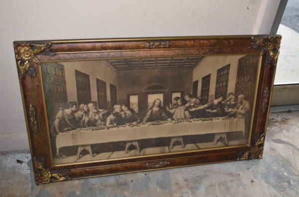 Vintage Black & White Last Supper Print in Art Deco Frame, Lithograph