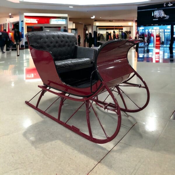 Restored Antique 2 Passenger Horse Drawn Sleigh with Shafts, Red