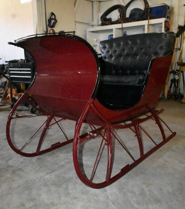 Restored Antique 2 Passenger Horse Drawn Sleigh with Shafts, Red