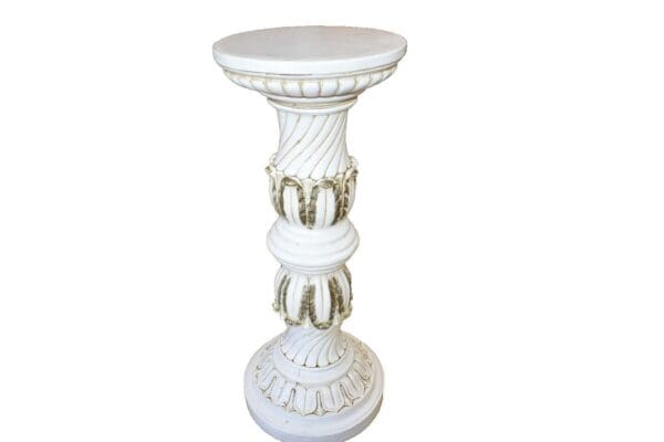 Vintage White Pedestal Plant Stand, Faux Marble