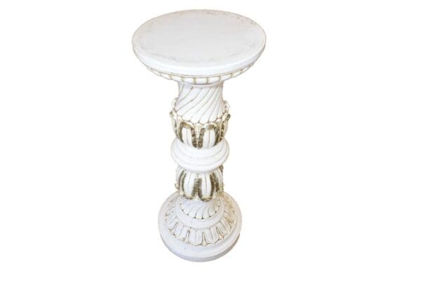 Vintage White Pedestal Plant Stand, Faux Marble