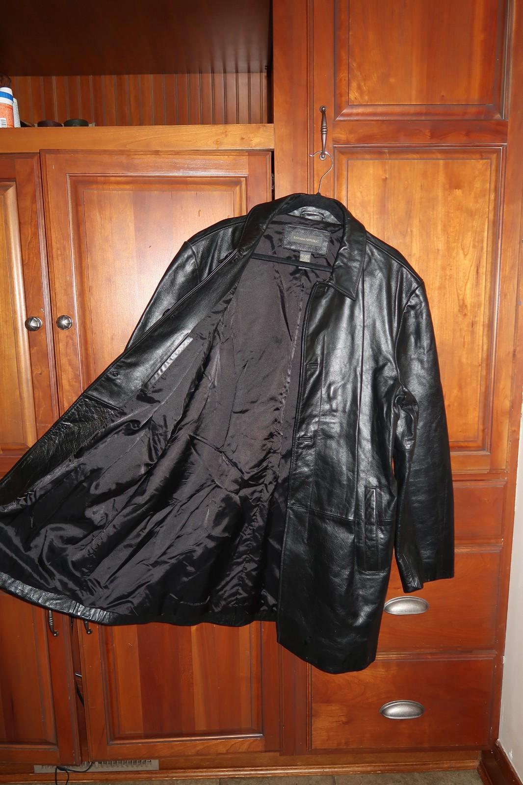 Banana Republic Black Leather Car Coat Men’s Genuine Leather Jacket XL