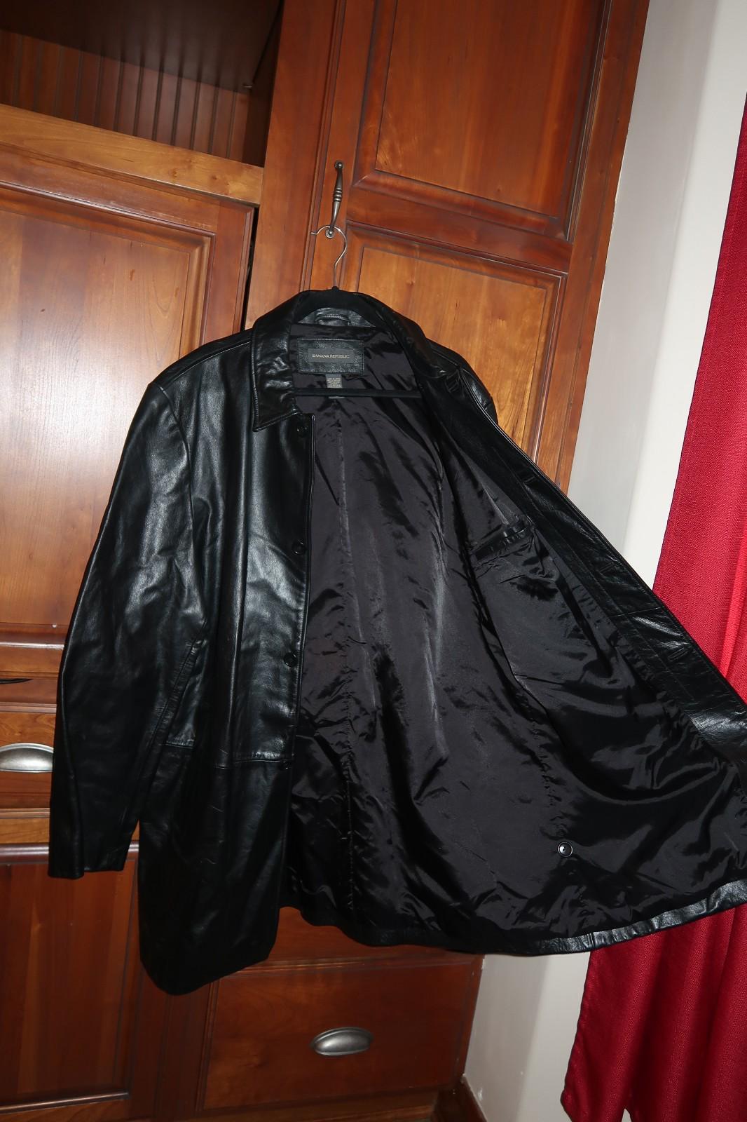 Banana Republic Black Leather Car Coat Men’s Genuine Leather Jacket XL