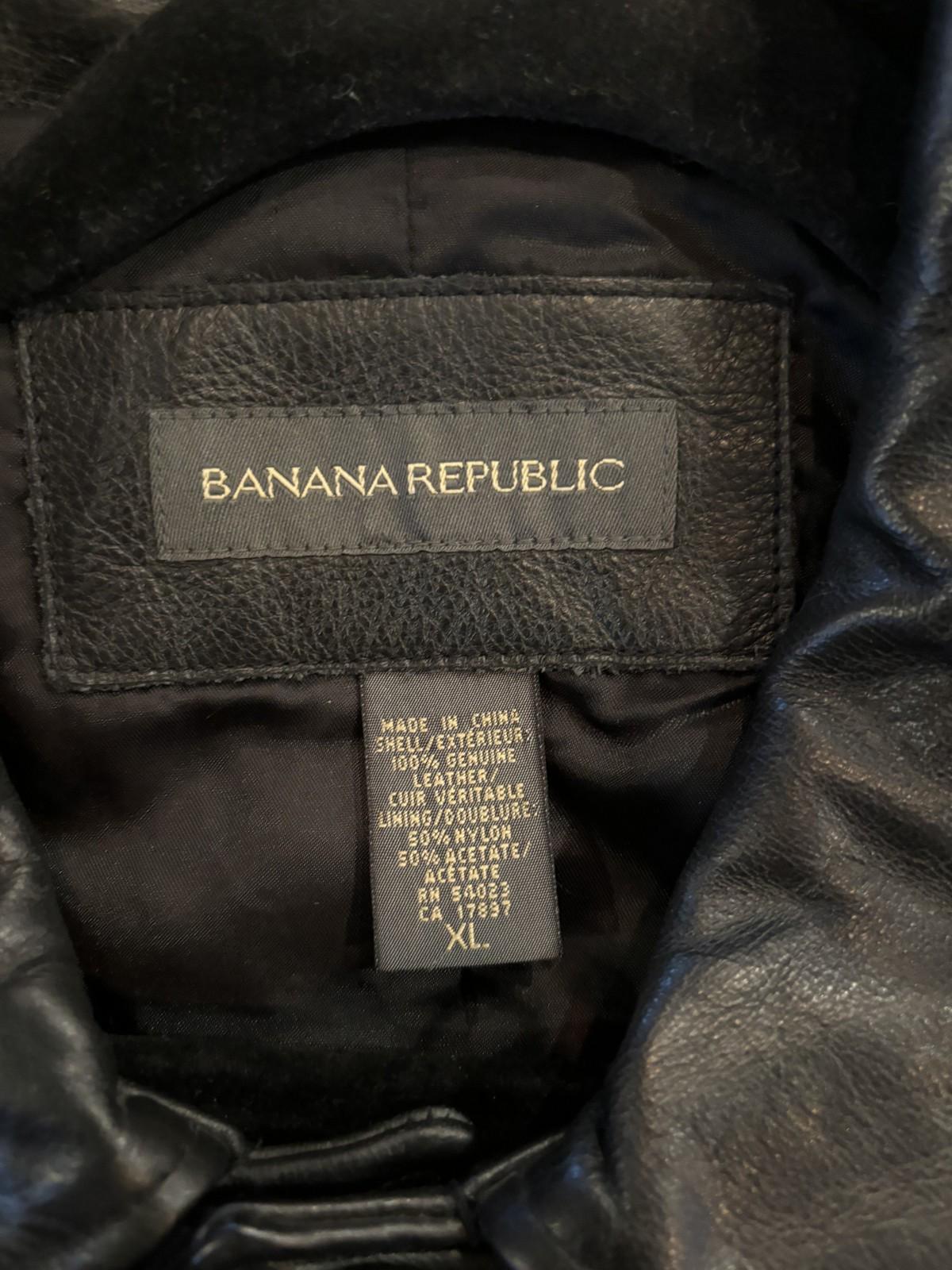 Banana Republic Black Leather Car Coat Men’s Genuine Leather Jacket XL