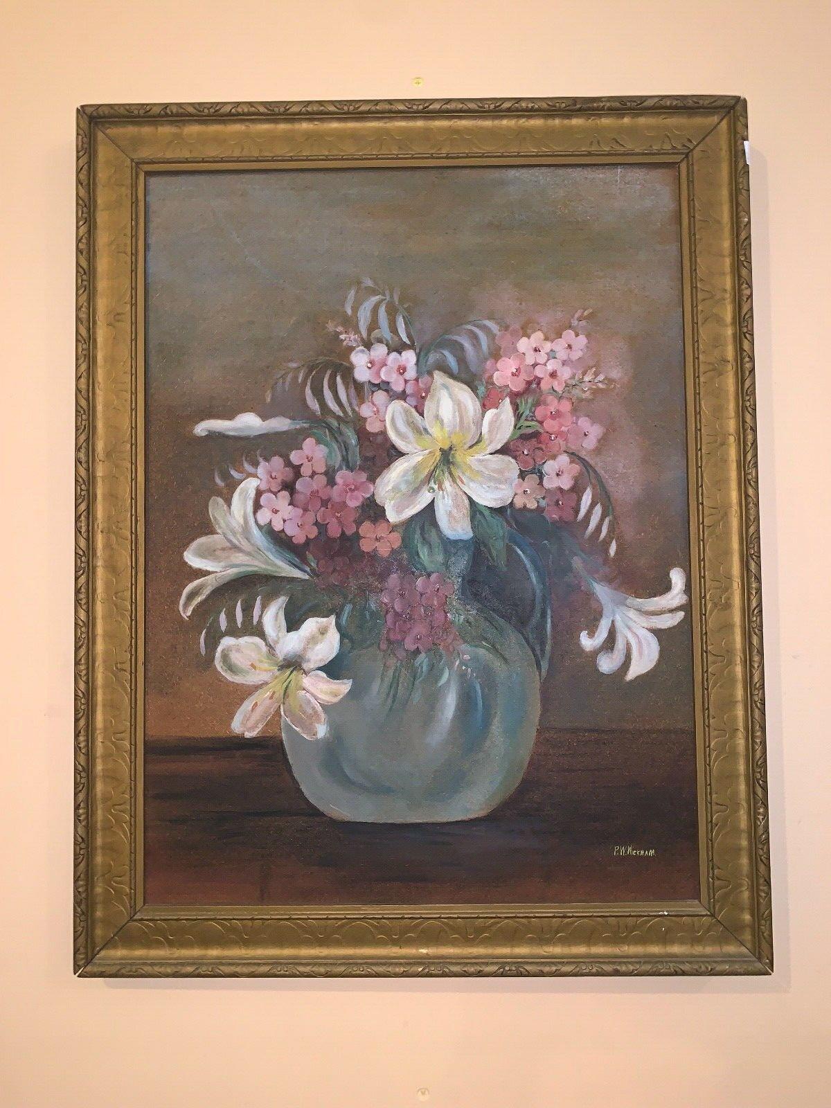 Vintage Oil on Board Floral Still Life, Painting P.W. Wickham