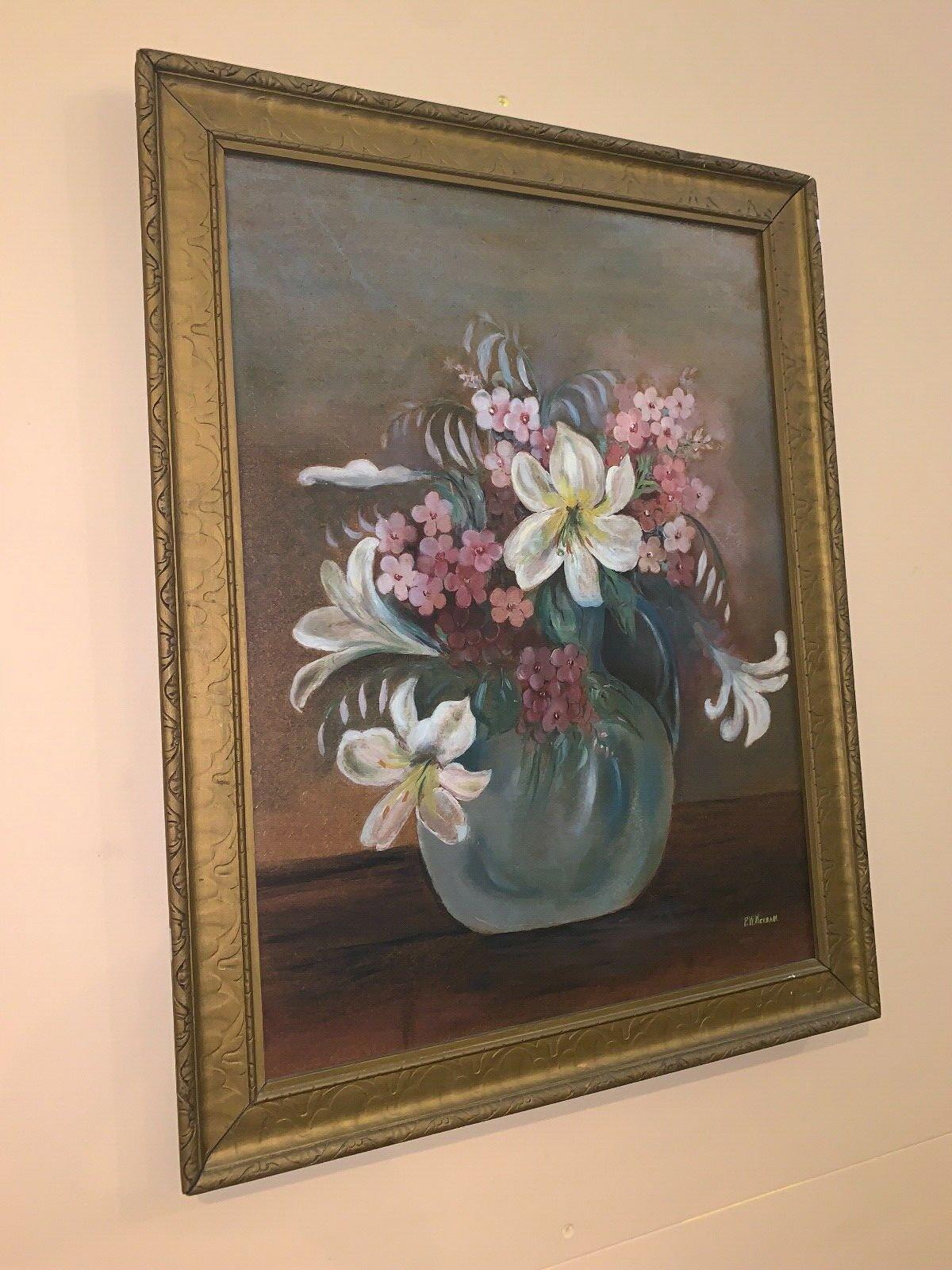 Vintage Oil on Board Floral Still Life, Painting P.W. Wickham